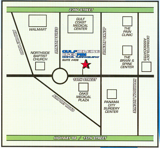 Map to Gulf Imaging Open MRI, 406 West 19th St, Panama City FL